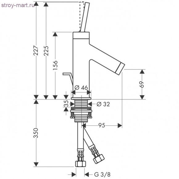 Смеситель для маленькой раковины, 70 мм, однорычажный Axor Starck 10116000 Смеситель для маленькой раковины, 70 мм, однорычажный Axor Starck 10116000