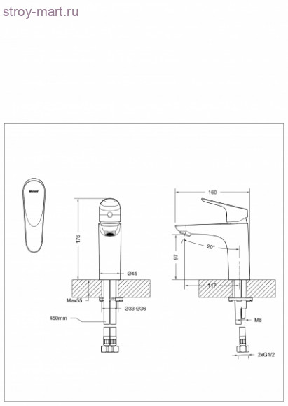Смеситель для умывальника, высокий излив - F14898C Смеситель для умывальника, высокий излив - F14898C