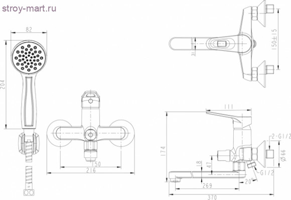 Смеситель для ванны излив 300 мм с аксессуарами - F693158C-LB