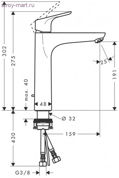Смеситель для раковины 190, однорычажный, со сливным гарнитуром Focus 31608000