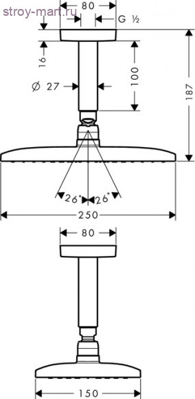 Верхний душ Raindance E 240 AIR 1jet, потолочное подсоединение 100 мм, ?’ Raindance 27380000 Верхний душ Raindance E 240 AIR 1jet, потолочное подсоединение 100 мм, ?’ Raindance 27380000