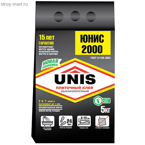 Плиточный клей базовый «Юнис 2000", 5 кг (144 шт./под.) - С-000014281 Плиточный клей базовый «Юнис 2000", 5 кг (144 шт./под.) - С-000014281