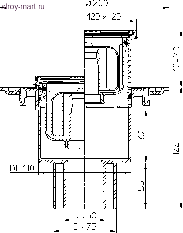Трап горизонт PP Ду 40/50 с решеткой из нержавеющей стали в подрамнике HL 510N Трап горизонт PP Ду 40/50 с решеткой из нержавеющей стали в подрамнике HL 510N