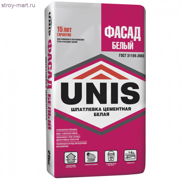 Шпатлевка «Юнис-Фасад белая», 25кг (48 шт/под) - С-000014333 Шпатлевка «Юнис-Фасад белая», 25кг (48 шт/под) - С-000014333