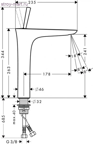 Смеситель для раковины в форме таза, однорычажный PuraVida 15072000 Смеситель для раковины в форме таза, однорычажный PuraVida 15072000