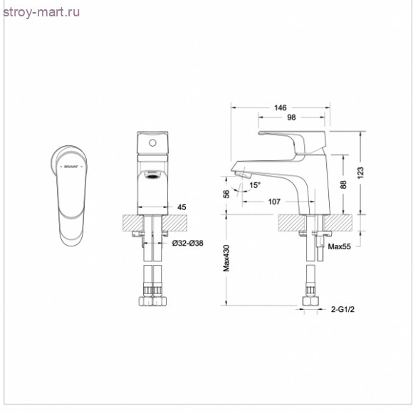 Смеситель для ванной комнаты на раковину низкий - F1120178CP Смеситель для ванной комнаты на раковину низкий - F1120178CP