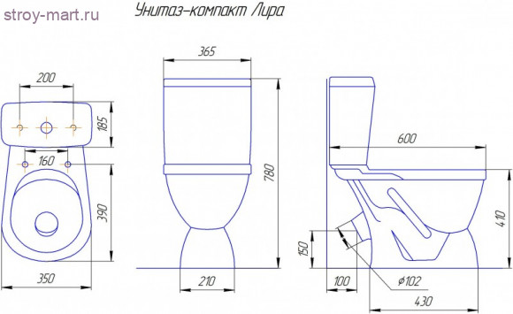 Унитаз-компакт Лира синий декор косой выпуск в комплекте Кировская Керамика - 4606034156865 Унитаз-компакт Лира синий декор косой выпуск в комплекте Кировская Керамика - 4606034156865