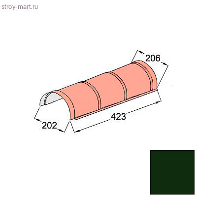 Конек полукруглый одинарный Decra Classic/Roman L=423 (375*) мм Хвойный лес - С-000113326 Конек полукруглый одинарный Decra Classic/Roman L=423 (375*) мм Хвойный лес - С-000113326