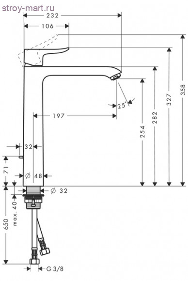 Смеситель для раковины в форме таза 260, однорычажный, со сливным гарнитуром Metris 31082000 Смеситель для раковины в форме таза 260, однорычажный, со сливным гарнитуром Metris 31082000