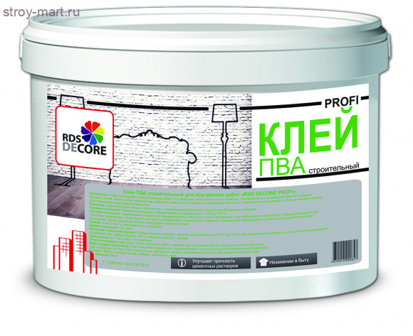 Клей ПВА строительный «RDS Decore Profi» для внутренних работ 10 кг. - С-000100331