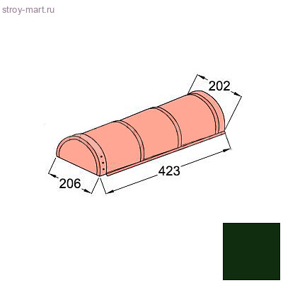 Конек полукруглый начальный Decra Classic/Roman L=423 мм Хвойный лес - С-000113328 Конек полукруглый начальный Decra Classic/Roman L=423 мм Хвойный лес - С-000113328