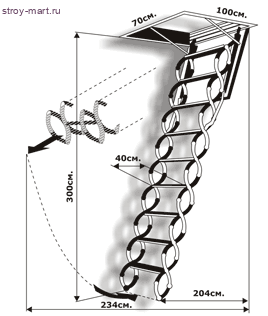 Раздвижная чердачная лестница Ножничная LUX 70x110