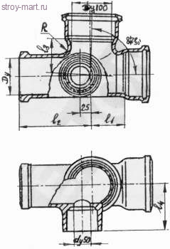 Крестовина чугун канализационн Ду 100х100х45° б/нап ГОСТ 6942-98 кос - 027-1834 Крестовина чугун канализационн Ду 100х100х45° б/нап ГОСТ 6942-98 кос - 027-1834