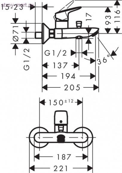 Смеситель для ванны, однорычажный, ВМ Logis 71400000 Смеситель для ванны, однорычажный, ВМ Logis 71400000