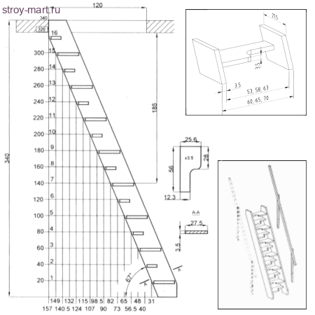 Деревянная экономичная лестница «Мельника KA» 70x120