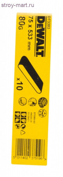 Шлифлента,75х533мм,К80,10шт,д\дерева,краски - DT 3303 Шлифлента,75х533мм,К80,10шт,д\дерева,краски - DT 3303