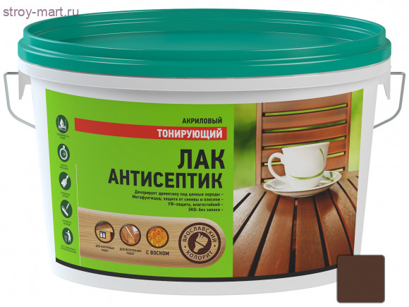 Лак-антисептик тонирующий «Ярославский Колорит» эбеновое дерево 2,5 кг. атмосферостойкий (6 шт/уп.) - С-000115497