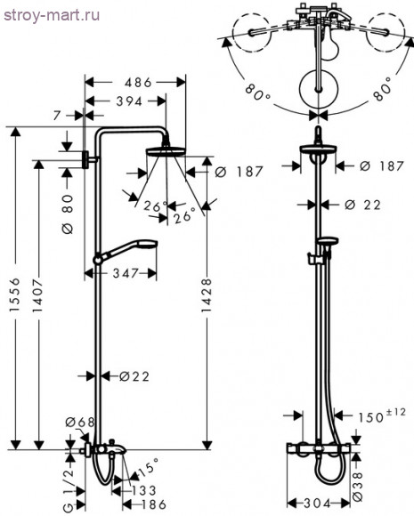 Croma Select S 180 2jet Showerpipe для ванны Croma Select S 27351400 Croma Select S 180 2jet Showerpipe для ванны Croma Select S 27351400