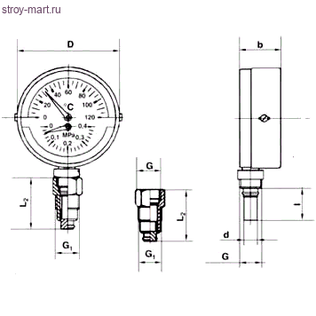 Термоманометр ТМТБр радиальный Дк80 1,6МПа 150C Росма - 011-0096 Термоманометр ТМТБр радиальный Дк80 1,6МПа 150C Росма - 011-0096