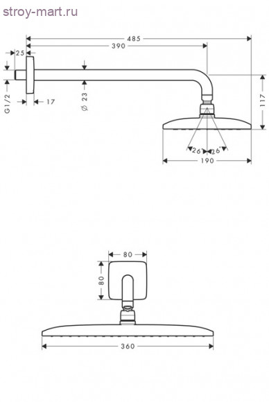 Верхний душ Raindance E 360 AIR 1jet, держатель 390 мм, ?’ Raindance 27376000 Верхний душ Raindance E 360 AIR 1jet, держатель 390 мм, ?’ Raindance 27376000