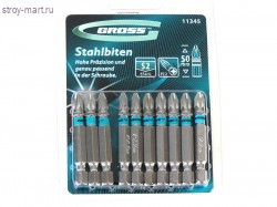 Биты РZ 2х50, сталь S2, 10 шт., Gross 11345 - С-000096814 Биты РZ 2х50, сталь S2, 10 шт., Gross 11345 - С-000096814