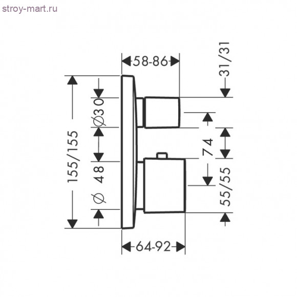 Термостат с запорным/переключающим вентилем, СМ PuraVida 15771000