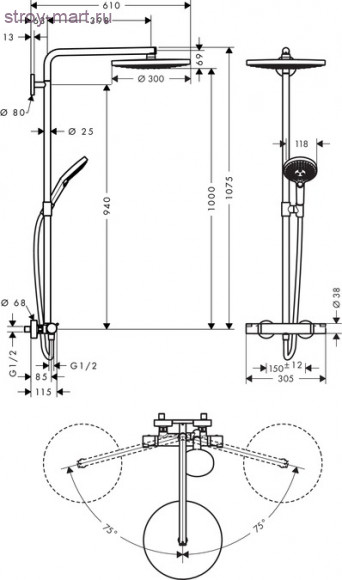 Raindance Select S 300 2jet Showerpipe, ?’ Raindance Select 27133400 Raindance Select S 300 2jet Showerpipe, ?’ Raindance Select 27133400