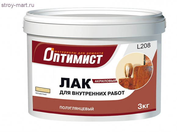 Лак для внутренних работ «Оптимист L-208" полуглянцевый, бесцветный, акриловый 3 кг . - С-000113821