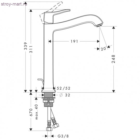 Смеситель для раковины Highriser, однорычажный Metris Classic 31078000 Смеситель для раковины Highriser, однорычажный Metris Classic 31078000