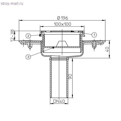 Трап для балконов и террас вертикальным выпуском с решеткой из нерж стали HL 92 Трап для балконов и террас вертикальным выпуском с решеткой из нерж стали HL 92