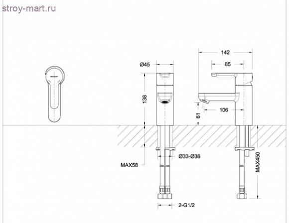 Cмеситель для ванной комнаты на раковину низкий - F13783C-2