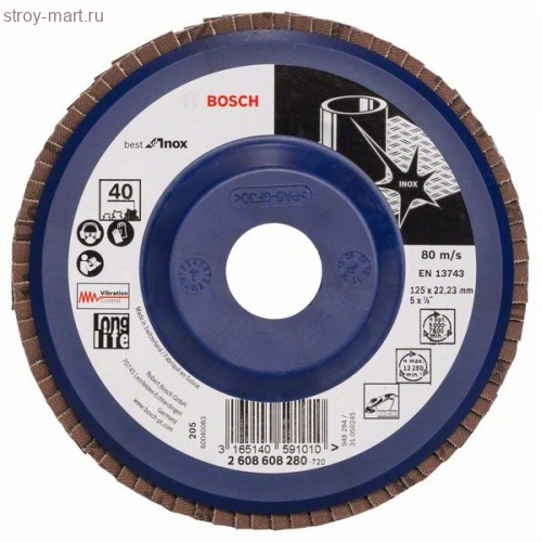 КРУГ ЛЕПЕСТК НЕРЖ 125мм P40 B.f.Inox - 2608608280