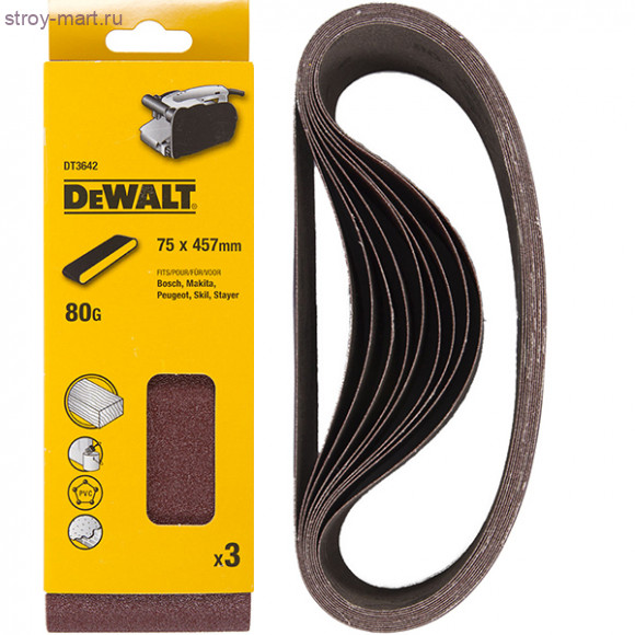 Шлифлента,75х457мм,К80,3шт,д\дерева,краски - DT 3642 Шлифлента,75х457мм,К80,3шт,д\дерева,краски - DT 3642