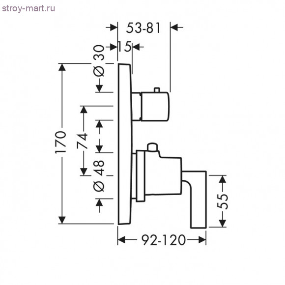 Термостат с запорным/переключающим вентилем, с рычаговой рукояткой, СМ Axor Citterio 39720000 Термостат с запорным/переключающим вентилем, с рычаговой рукояткой, СМ Axor Citterio 39720000