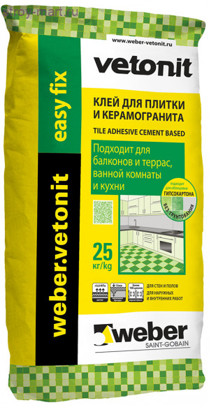 Клей Weber.Vetonit Изи Фикс 25 кг (48 шт./под.) 1001891 - С-000053556 Клей Weber.Vetonit Изи Фикс 25 кг (48 шт./под.) 1001891 - С-000053556
