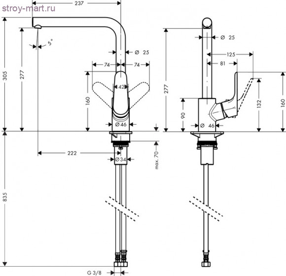 Смеситель для кухни, однорычажный, с поворотным изливом Focus 31817800 Смеситель для кухни, однорычажный, с поворотным изливом Focus 31817800