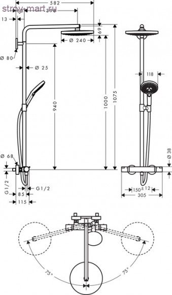 Raindance Select S 240 2jet Showerpipe, ?’ Raindance Select 27129400 Raindance Select S 240 2jet Showerpipe, ?’ Raindance Select 27129400