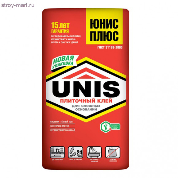 «Юнис Плюс» (Плиточный клей усиленный), 25 кг (48 шт/под) - С-000014283 «Юнис Плюс» (Плиточный клей усиленный), 25 кг (48 шт/под) - С-000014283