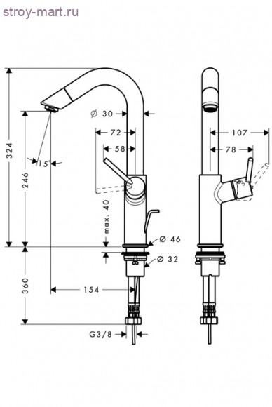 Смеситель для раковины, однорычажный, 250,  поворотный излив 60°, ?’ Talis 32055000