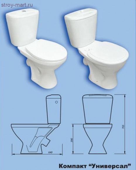 Унитаз-компакт Универсал (М) белый боковой подвод шток косой выпуск в комплекте Лобня - 4606034143384 Унитаз-компакт Универсал (М) белый боковой подвод шток косой выпуск в комплекте Лобня - 4606034143384