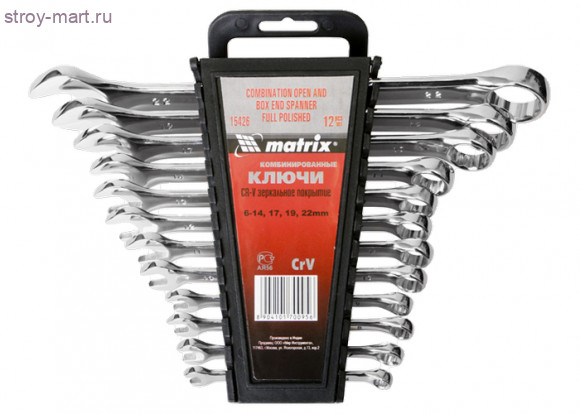 Набор ключей комбинированных «Matrix», 12 шт., 6 - 22 мм, CrV, полированный хром / 15426 - С-000119811 Набор ключей комбинированных «Matrix», 12 шт., 6 - 22 мм, CrV, полированный хром / 15426 - С-000119811