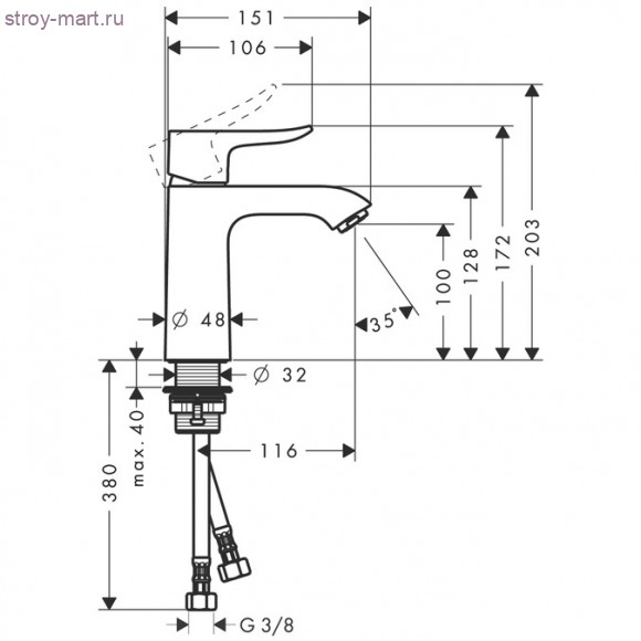 Смеситель для раковины 110, однорычажный, без сливного гарнитура Metris 31084000 Смеситель для раковины 110, однорычажный, без сливного гарнитура Metris 31084000