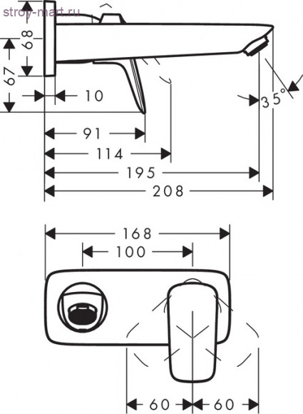 Смеситель для раковины, однорычажный, настенный, излив 195 см, СМ Logis 71220000 Смеситель для раковины, однорычажный, настенный, излив 195 см, СМ Logis 71220000