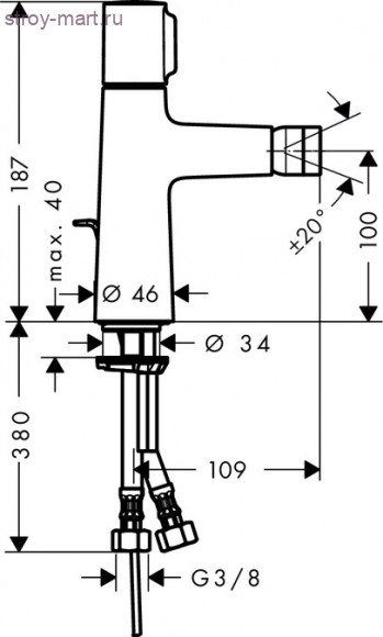 Смеситель для биде, однорычажный, со сливным гарнитуром Talis Select S 72202000 Смеситель для биде, однорычажный, со сливным гарнитуром Talis Select S 72202000