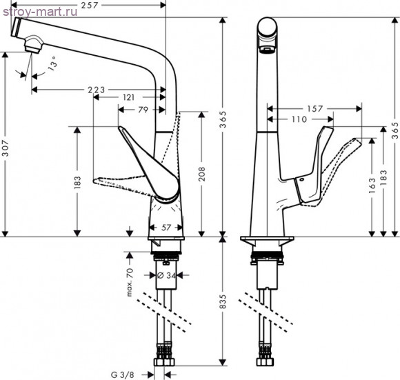 Смеситель для кухни однорычажный Metris Select 14883800