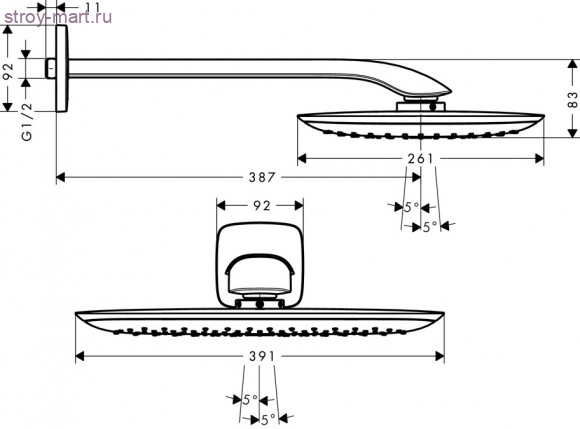 Верхний душ PuraVida 400 мм, держатель 387 мм, ?’ PuraVida 27437000 Верхний душ PuraVida 400 мм, держатель 387 мм, ?’ PuraVida 27437000