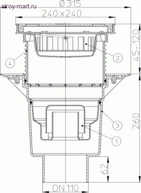 Трап дворовый вертикальный Дн 110 с решеткой из неж стали с сифоном HL 616SW/1 Трап дворовый вертикальный Дн 110 с решеткой из неж стали с сифоном HL 616SW/1