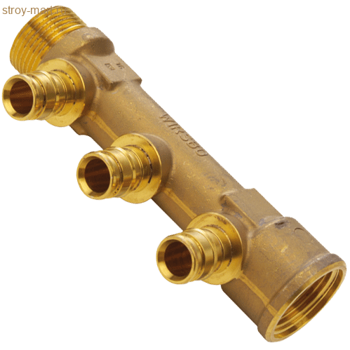 Коллектор латунь Ду 1 1/2х3/4 на 4 выхода для PE-X Uponor 1059517 Коллектор латунь Ду 1 1/2х3/4 на 4 выхода для PE-X Uponor 1059517