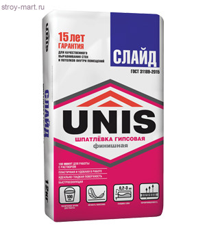 Шпатлевка гипс. «Юнис-Слайд», 18кг (64 шт/под) - С-000134131 Шпатлевка гипс. «Юнис-Слайд», 18кг (64 шт/под) - С-000134131