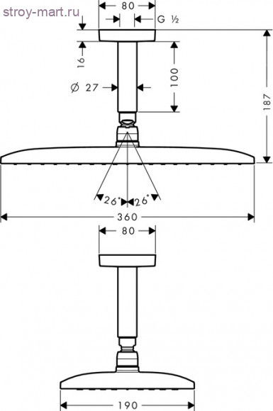 Верхний душ Raindance E 360 AIR 1jet, потолочное подсоединение 100 мм, ?’ Raindance 27381000 Верхний душ Raindance E 360 AIR 1jet, потолочное подсоединение 100 мм, ?’ Raindance 27381000
